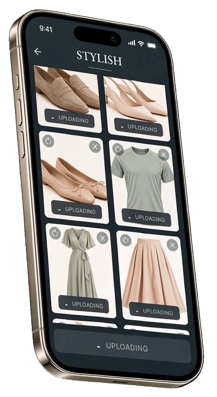 Teléfono con la incorporación de prendas al armario de Stylish.